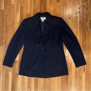 Womens Blazer Navy Blue Pinstripe One Button Lined Work Suit Jacket 10P